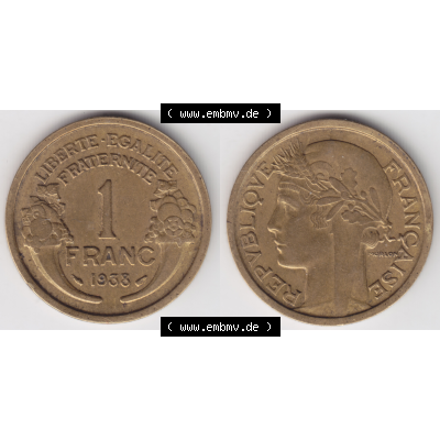 Münze Frankreich Umlaufmünzen Sammlung in PNG 1931-1941, 1 Francs, Franken 1938 (3) - Digitales Münzen-Bildmaterial einer französischen Francs Münze aus Frankreich... Sammlung