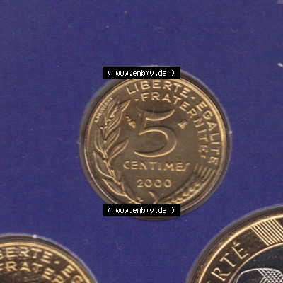 Münze Frankreich Umlaufmünzen Sammlung in PNG 2000, 5 Centimes (1) - Digitales Münzen-Bildmaterial einer französischen Francs Münze aus Frankreich in farbige mit... Sammlung