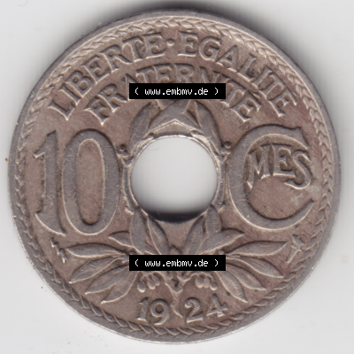 Münze Frankreich Umlaufmünzen Sammlung in PNG 1917-1938, 10 Centimes, Cent 1924 (1) - Digitales Münzen-Bildmaterial einer französischen Francs Münze aus Frankreich... Sammlung