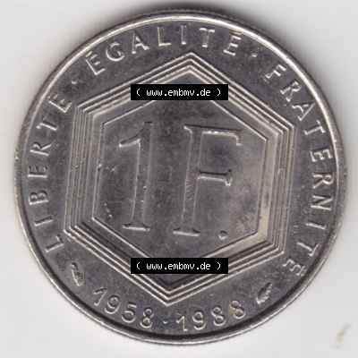 Münze Frankreich Umlaufmünzen Sammlung in PNG 1988-1988, 1 Francs, Franken 1988 (1) - Digitales Münzen-Bildmaterial einer französischen Francs Münze aus Frankreich... Sammlung
