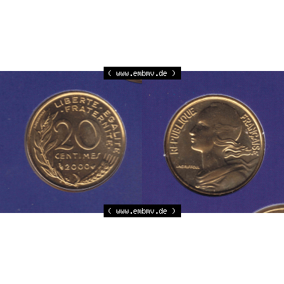 Münze Frankreich Umlaufmünzen Sammlung in PNG 2000, 20 Centimes (3) - Digitales Münzen-Bildmaterial einer französischen Francs Münze aus Frankreich in farbige mit... Sammlung