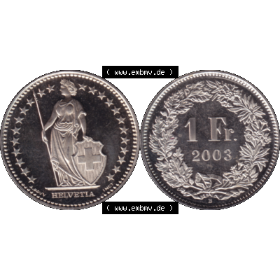 Alte Münze KMS Schweiz in original Farbgebung vom Scanner transparenten PNG 1983-2018, 1 Franken 2003. Vorderseite und Rückseite der Münze aus der Schweiz horizontal auf einen... Sammlung