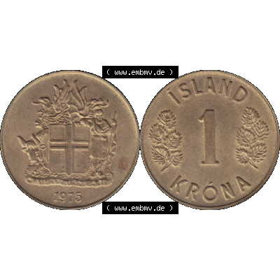 Alte Münze Island Umlaufmünze 1967-1975, 1 KR Krone 1975-01. Vorderseite und Rückseite der Münze aus Island horizontal auf einen digitalen Bild der alten isländischen... Sammlung