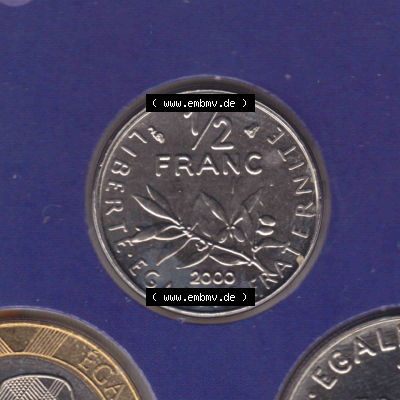 Münze Frankreich Umlaufmünzen Sammlung in PNG 2000, 0,50 Francs (1) - Digitales Münzen-Bildmaterial einer französischen Francs Münze aus Frankreich in farbige... Sammlung