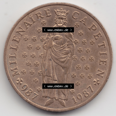 Münze Frankreich Umlaufmünzen Sammlung in PNG 1987-1987, 10 Francs 1000 Jahre König Hugo Capet erster König von Frankreich (2) - Digitales Münzen-Bildmaterial einer... Sammlung