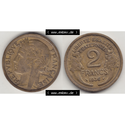 Münze Frankreich Umlaufmünzen Sammlung in PNG 1931-1941, 2 Franken 1936-1 LIBERTE EGALITE FRATERNITE (3) - Digitales Münzen-Bildmaterial einer französischen Francs Münze... Sammlung