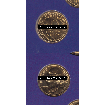 Münze Frankreich Umlaufmünzen Sammlung in PNG 2000, 10 Centimes (4) - Digitales Münzen-Bildmaterial einer französischen Francs Münze aus Frankreich in farbige mit... Sammlung