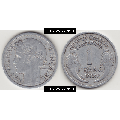Münze Frankreich Umlaufmünzen Sammlung in PNG 1941-1959, 1 Franken - Francs 1945 (3) - Digitales Münzen-Bildmaterial einer französischen Francs Münze aus Frankreich... Sammlung