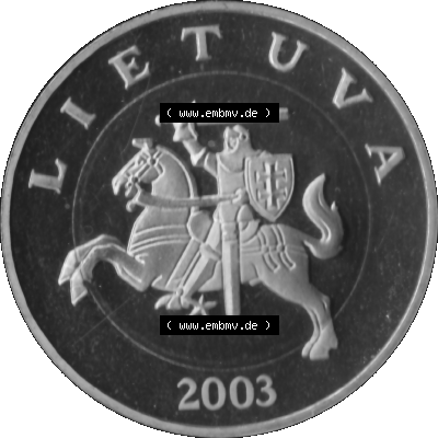 Alte Münze Litauen Kursmünzensatz 1998-2014, 5 Litai 2003-01 Graustufen. Vorderseite in Graustufen der litauischen Münze 2003, auf einen digitalen PNG-Bild der alten Münze... Sammlung