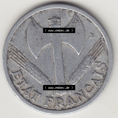 Münze Frankreich Umlaufmünzen Sammlung in PNG 1942-1944, 1 Franken - Francs 1943-1 (1) - Digitales Münzen-Bildmaterial einer französischen Francs Münze aus Frankreich... Sammlung