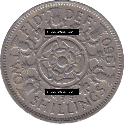 Münzen Großbritannien Umlaufmünzen Sammlung in PNG Großbritannien 1954-1970, 2 Schilling-Florin, Two Shillings, 1960-01 ELIZABETH II DEI GRATIA REGINA (6)... Sammlung