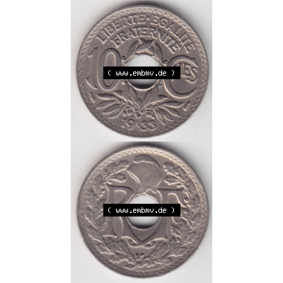 Münze Frankreich Umlaufmünzen Sammlung in PNG 1917-1938, 10 Centimes, Cent 1933 (4) - Digitales Münzen-Bildmaterial einer französischen Francs Münze aus Frankreich... Sammlung
