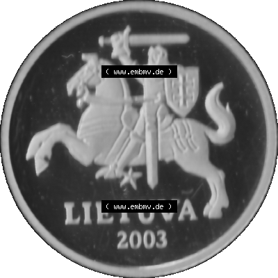 Alte Münze Litauen Kursmünzensatz 1997-2014, 10 Centu 2003-01 Graustufen. Vorderseite in Graustufen der litauischen Münze 2003, auf einen digitalen PNG-Bild der alten... Sammlung