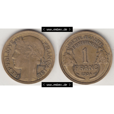 Münze Frankreich Umlaufmünzen Sammlung in PNG 1931-1941, 1 Franken, 1 Franc, 1934-1 LIBERTE EGALITE FRATERNITE (3) - Digitales Münzen-Bildmaterial einer französischen... Sammlung