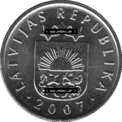 Alte Münze Lettland Umlaufmünze 1992-2009, 50 Santimu 2007-01, VS Staatswappen, RS. Wert-Zahl Graustufen. Vorderseite in Graustufen der Münze aus Lettland... Sammlung