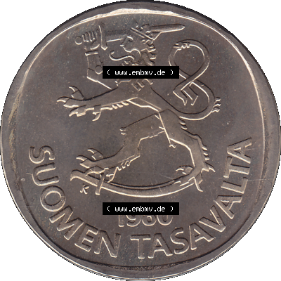 Alte Münzen KMS Finnland, Kursmünzensatz 1980 in Stempelglanz als digitales Computerbild in transparenten PNG 1969-1993, 1 Markka, Eine finnische Mark 1980-01, SUOMEN... Sammlung