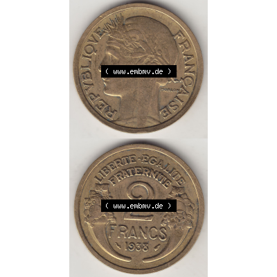 Münze Frankreich Umlaufmünzen Sammlung in PNG 1931-1941, 2 Franken 1938-1 LIBERTE EGALITE FRATERNITE (4) - Digitales Münzen-Bildmaterial einer französischen Francs Münze... Sammlung
