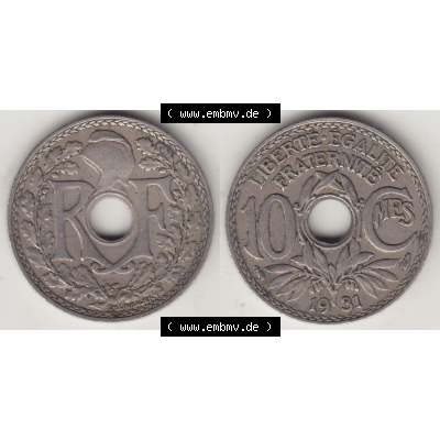 Münze Frankreich Umlaufmünzen Sammlung in PNG 1917-1938, 10 Centimes, 10 CMES EGALITÉ FRATERNITÉ LIBERTÉ 1931-1 (3) - Digitales Münzen-Bildmaterial... Sammlung