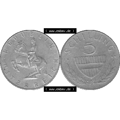 Alte Münze 5 / Fünf Schilling Österreich in s/w Schwarzweiß bzw. Graustufen Farbgebung von Scanner transparenten PNG 1960-1968, 5 Fünf Schilling 1960-01,... Sammlung