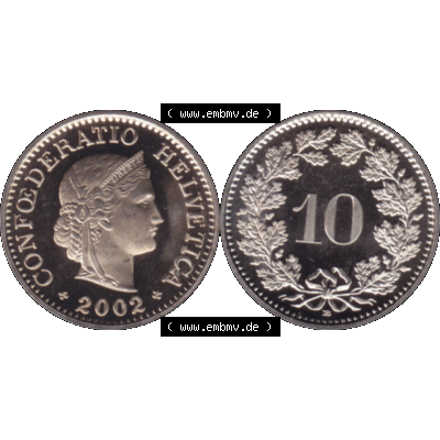 Alte Münze KMS Schweiz in original Farbgebung vom Scanner transparenten PNG 1940-2018, 10 Rappen 2002. Vorderseite und Rückseite der Münze aus der Schweiz horizontal auf einen... Sammlung
