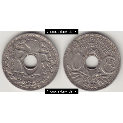 Münze Frankreich Umlaufmünzen Sammlung in PNG 1917-1938, 10 Centimes - Cmes 1938 (3) - Digitales Münzen-Bildmaterial einer französischen Francs Münze aus Frankreich... Sammlung