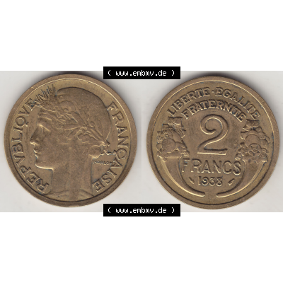 Münze Frankreich Umlaufmünzen Sammlung in PNG 1931-1941, 2 Franken 1938-1 LIBERTE EGALITE FRATERNITE (3) - Digitales Münzen-Bildmaterial einer französischen Francs Münze... Sammlung