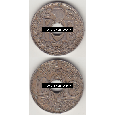 Münze Frankreich Umlaufmünzen Sammlung in PNG 1917-1938, 10 Centimes - Cmes 1935-2 (4) - Digitales Münzen-Bildmaterial einer französischen Francs Münze aus Frankreich... Sammlung