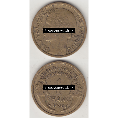 Münze Frankreich Umlaufmünzen Sammlung in PNG 1931-1941, 1 Franken, 1 Franc, 1936-1 LIBERTE EGALITE FRATERNITE (4) - Digitales Münzen-Bildmaterial einer französischen... Sammlung