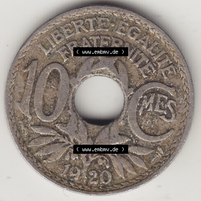 Münze Frankreich Umlaufmünzen Sammlung in PNG 1917-1938, 10 Centimes - Cmes 1920-2 (2) - Digitales Münzen-Bildmaterial einer französischen Francs Münze aus Frankreich... Sammlung