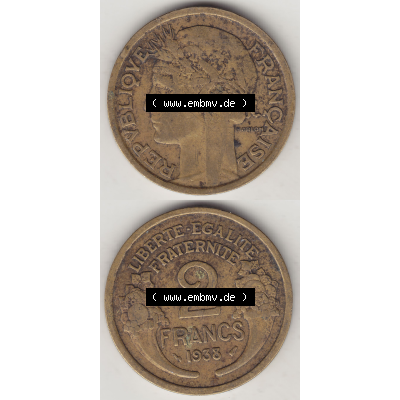 Münze Frankreich Umlaufmünzen Sammlung in PNG 1931-1941, 2 Franken 1938-2 LIBERTE EGALITE FRATERNITE (4) - Digitales Münzen-Bildmaterial einer französischen Francs Münze... Sammlung