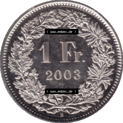 Alte Münze KMS Schweiz in original Farbgebung vom Scanner transparenten PNG 1983-2018, 1 Franken 2003. Rückseite mit Nominal-Wert der Schweizer Münze, zum katalogisieren... Sammlung