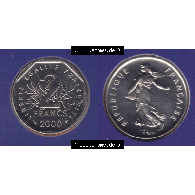 Münze Frankreich aus KMS Umlaufmünzen Sammlung in PNG 2000, 2 Francs (3) - Digitales Münzen-Bildmaterial einer französischen Francs Münze aus Frankreich aus KMS... Sammlung