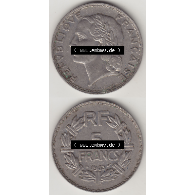 Münze Frankreich Umlaufmünzen Sammlung in PNG 1933-1938, 5 Franken - Francs RF 1933 (4) - Digitales Münzen-Bildmaterial einer französischen Francs Münze aus Frankreich... Sammlung