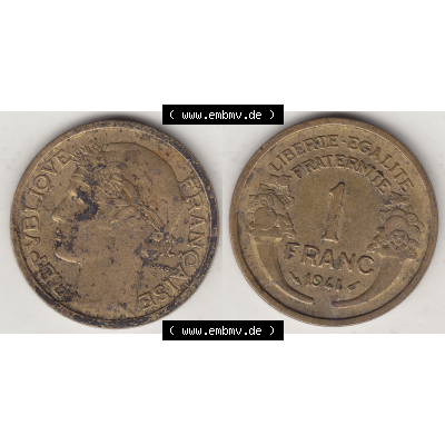 Münze Frankreich Umlaufmünzen Sammlung in PNG 1931-1941, 1 Franken, 1 Franc, 1941-1 LIBERTE EGALITE FRATERNITE (3) - Digitales Münzen-Bildmaterial einer französischen... Sammlung