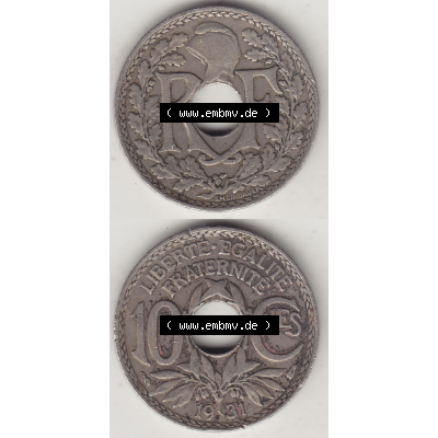 Münze Frankreich Umlaufmünzen Sammlung in PNG 1917-1938, 10 Centimes, RF - Frankreich 10 CMES EGALITÉ FRATERNITÉ LIBERTÉ 1931-1 (4) - Digitales Münzen-Bildmaterial... Sammlung