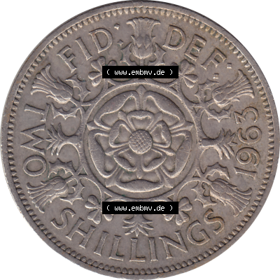 Münzen Großbritannien Umlaufmünzen Sammlung in PNG Großbritannien 1954-1970, 2 Schilling-Florin, Two Shillings, 1963-01 ELIZABETH II DEI GRATIA REGINA (6)... Sammlung