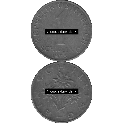 Alte Münzen Österreich 1 / Ein Schilling in Graustufen 1959-2001, 1 Schilling 1975-01 Graustufen. Vorderseite und Rückseite in Graustufen der 1/Ein Schilling-Münze... Sammlung