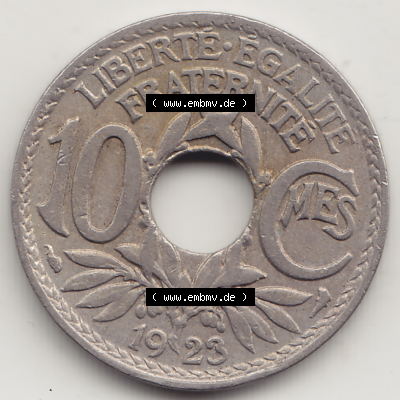 Münze Frankreich Umlaufmünzen Sammlung in PNG 1917-1938, 10 Centimes - Cmes 1923 (2) - Digitales Münzen-Bildmaterial einer französischen Francs Münze aus Frankreich... Sammlung