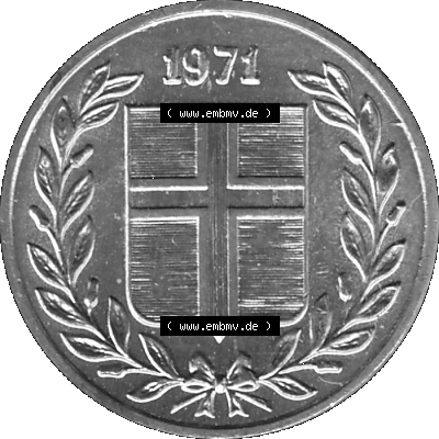 Alte Münze Island Umlaufmünze 1970-1974, 10 Aurar 1974-01, 10 Isländische Aurar Graustufen. Vorderseite in Graustufen der Münze aus Island auf einen digitalen PNG-Bild... Sammlung
