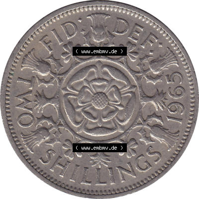 Münzen Großbritannien Umlaufmünzen Sammlung in PNG Großbritannien 1954-1970, 2 Schilling-Florin, Two Shillings, 1965-01 ELIZABETH II DEI GRATIA REGINA (6)... Sammlung