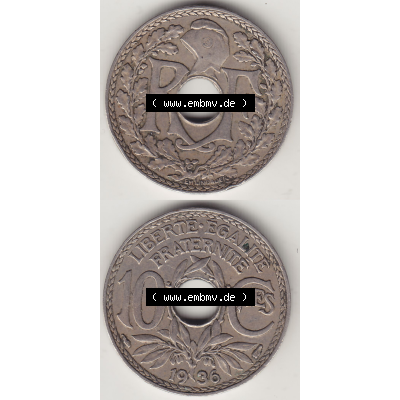 Münze Frankreich Umlaufmünzen Sammlung in PNG 1917-1938, 10 Centimes - Cmes 1936 (4) - Digitales Münzen-Bildmaterial einer französischen Francs Münze aus Frankreich... Sammlung