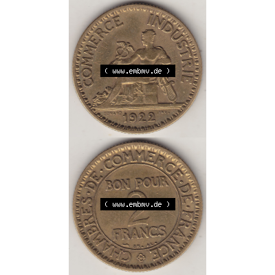 Münze Frankreich Umlaufmünzen Sammlung in PNG 1920-1927, 2 Francs - Franken 1922-1 (4) - Digitales Münzen-Bildmaterial einer französischen Francs Münze aus Frankreich... Sammlung