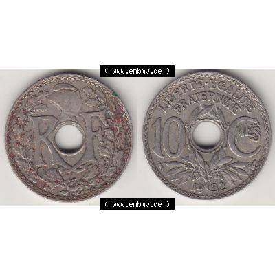 Münze Frankreich Umlaufmünzen Sammlung in PNG 1917-1938, 10 Centimes - Cmes 1932 (3) - Digitales Münzen-Bildmaterial einer französischen Francs Münze aus Frankreich... Sammlung