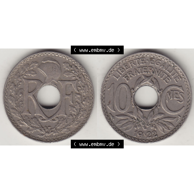 Münze Frankreich Umlaufmünzen Sammlung in PNG 1917-1938, 10 Centimes, RF - Frankreich 10 CMES EGALITÉ FRATERNITÉ LIBERTÉ 1922-1 (3) - Digitales Münzen-Bildmaterial... Sammlung
