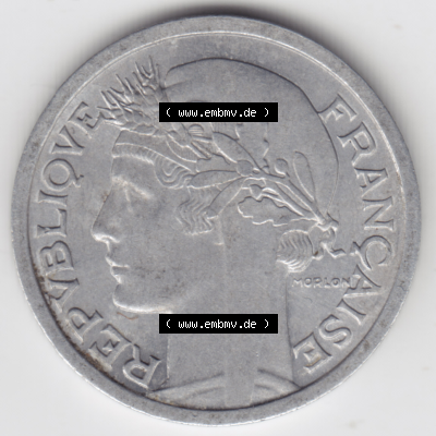 Münze Frankreich Umlaufmünzen Sammlung in PNG 1941-1959, 1 Francs, Franken 1958 (2) - Digitales Münzen-Bildmaterial einer französischen Francs Münze aus Frankreich... Sammlung