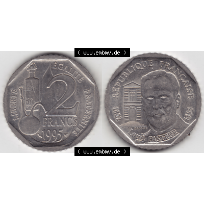 Münze Frankreich Umlaufmünzen Sammlung in PNG 1995-1995, 2 France Louis Rasteur (3) - Digitales Münzen-Bildmaterial einer französischen Francs Münze aus Frankreich... Sammlung
