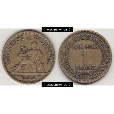 Münze Frankreich Umlaufmünzen Sammlung in PNG 1922-1927, 1 Franken, BON POUR One Franc, 1922-1 CHAMBRES DE COMMERCE DE FRANCE (3) - Digitales Münzen-Bildmaterial... Sammlung