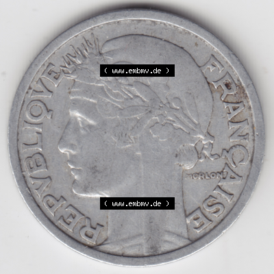 Münze Frankreich Umlaufmünzen Sammlung in PNG 1941-1959, 2 Francs, Franken 1947 (2) - Digitales Münzen-Bildmaterial einer französischen Francs Münze aus Frankreich... Sammlung