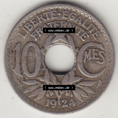 Münze Frankreich Umlaufmünzen Sammlung in PNG 1917-1938, 10 Centimes, 10 CMES EGALITÉ FRATERNITÉ LIBERTÉ 1924-1 (2) - Digitales Münzen-Bildmaterial... Sammlung
