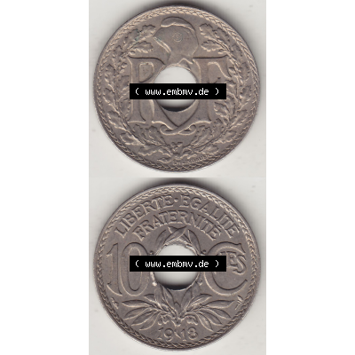 Münze Frankreich Umlaufmünzen Sammlung in PNG 1917-1938, 10 Centimes, RF - Frankreich 10 CMES EGALITÉ FRATERNITÉ LIBERTÉ 1918-1 (4) - Digitales Münzen-Bildmaterial... Sammlung